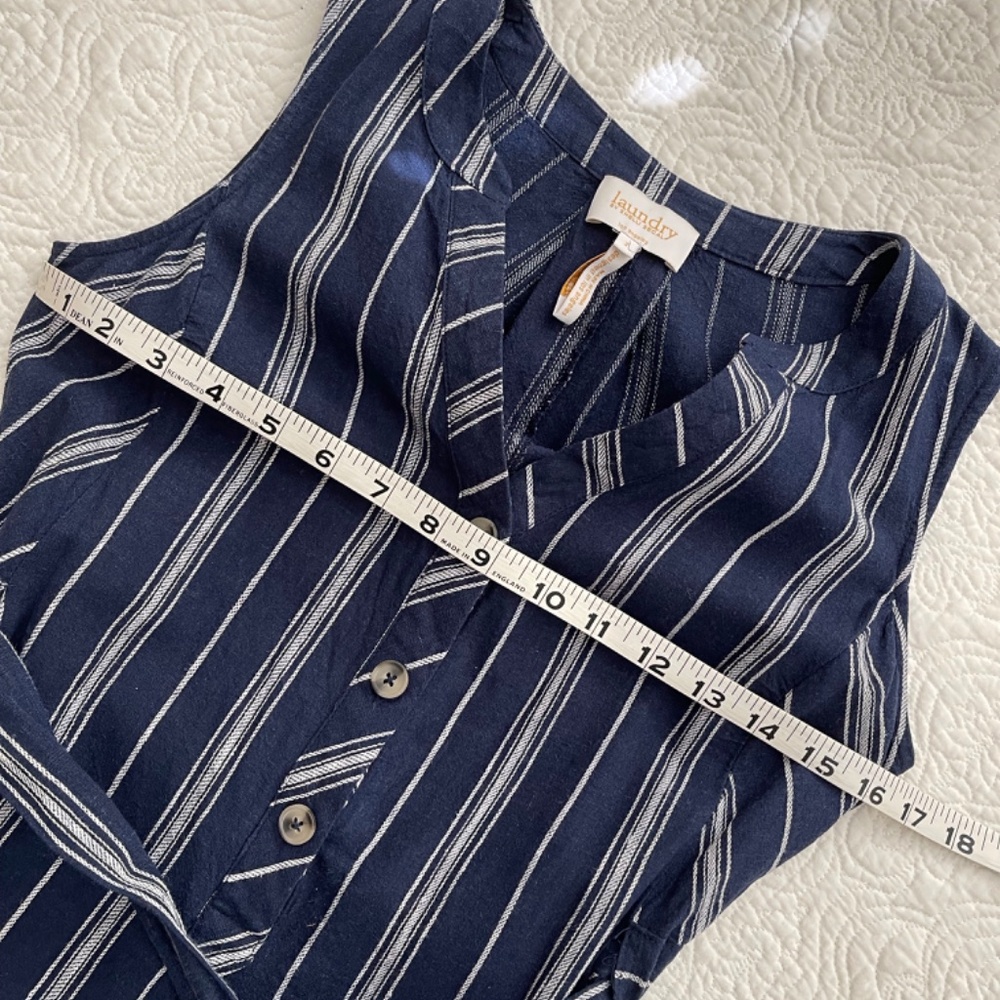 Laundry by Shelli Segal Jumpsuit Linen Blend Blue Striped Size 2 - Picture 7 of 12